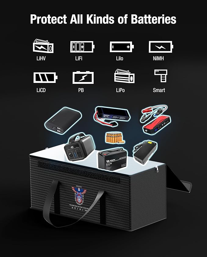 12V 200Ah LiFePO4 Lithium Battery Fireproof Safe Bag, Large Capacity Explosion-proof Lipo Battery Case for Charging & Storage, Waterproof Safe Box Compatible with LiTime & Renogy(22x9x9.4 Inches)
