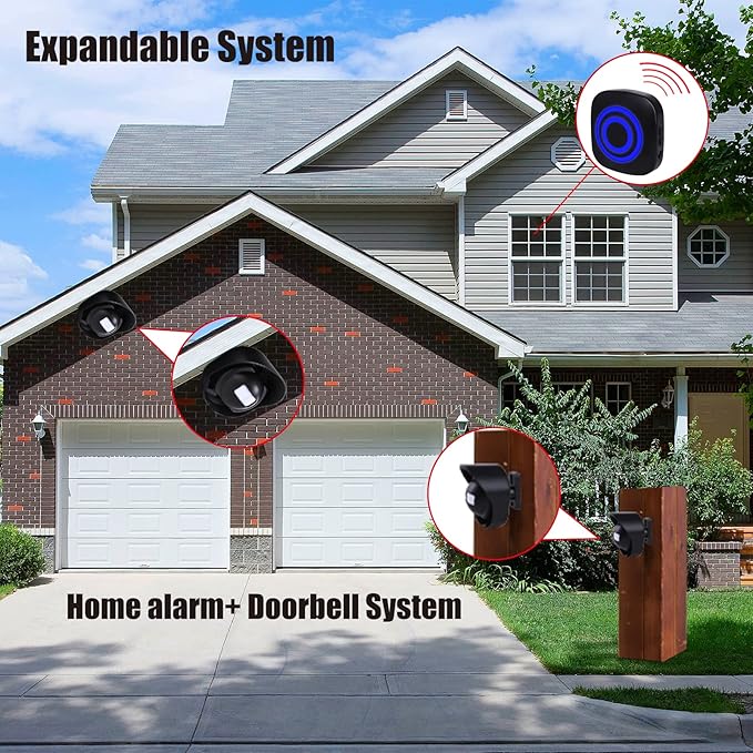 Shaogax 328ft Range Wireless Driveway Alarm Outside Weather Resistant Motion Sensor Alarm Security Alert-Protect Outdoor/Indoor Property-2 Receiver and 3 PIR Motion Detector-38 Chimes