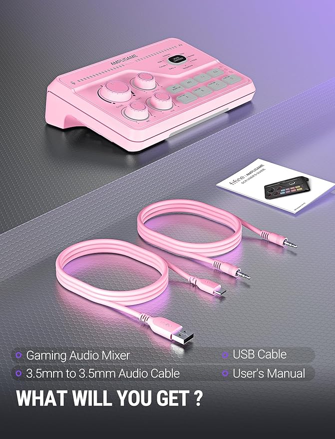 FIFINE Streaming Audio Mixer with XLR Mic Interface & 7.1 Surround Sound, Gaming RGB Mixer for PC/PS4 with Individual Volume Knob, 3 EQ Mode, 48V Phantom Power,Voice Changer-AmpliGame SC8P
