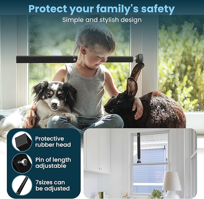 Gadgetzan 1 Pack Window Security Bars Adjustable 11"-18",Portable Short Sliding Window Lock Bar for Child Safety/Anti-Theft,Window safety lock with Rubber Base for Vertical and Horizontal Window-Black