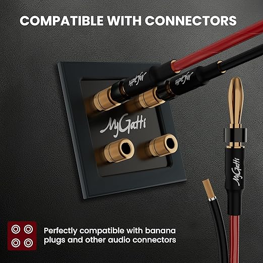 Mygatti 14/2 Gauge Speaker Wire 30FT, 14 AWG 2 Conductors OFC Pure Copper Electrical Red Black Cable for Car Speakers Stereo, Home Theater, Automotive Wire, Aluminum Foil Shield, Flexible Clear PVC