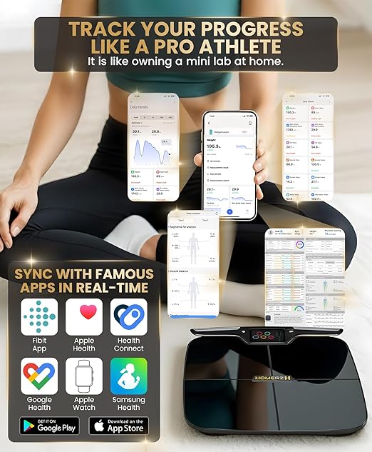 Homerz Body Fat Scale – Smart Scale with BMI, Body Fat, Muscle Mass, Full Body Composition Scale with Body Fat Analysis, Body Scan Scale with Handle, Body Scanner, Biometric Analyzer
