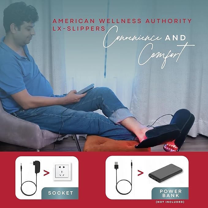 American Wellness Authority Red & Near-Infrared LED Foot Light Device – Dual-Wavelength Light Panel Slippers with Adjustable Heat, Indoor Home Use (2 Slippers)