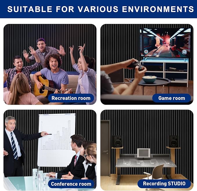 HWLIYUTAI Acoustic Foam Panels, 48 x 24 x 2 inches, 4 Pack Soundproof Foam Wall Panels High Density Noise Canceling Studio for Echo Absorption Home Office (Black 4 Pack, 48" x 24" x 2")