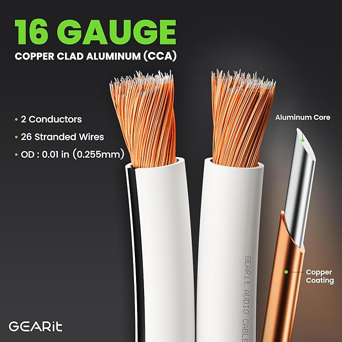 16AWG Speaker Wire, GearIT Pro Series 16 Gauge Speaker Wire Cable (200 Feet / 60.96 Meters) Great Use for Home Theater Speakers and Car Speakers, White