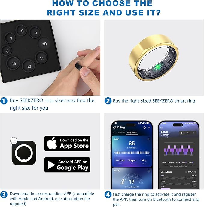 SEEKZERO Smart Ring for Women Men, Titanium Fitness Ring with Heart Rate, Stress & Sleep Monitoring,Step & Calorie Counter, 5ATM Waterproof for iPhone and Android,No Subscription Fee (Rose Gold, 12)