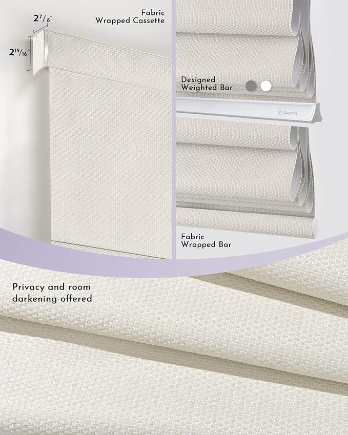 Graywind Smart Roman Shades Compatible with Alexa Google Rechargeable Motorized Blinds with Remote Blackout Roman Window Shades Plain Fold and Soft for Doors Bedroom, Custom Size (Textured Beige)