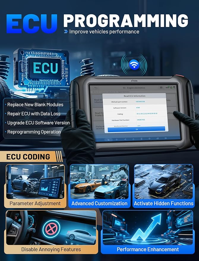 XTOOL IP919 PRO Scan Tool, ECU Pr0gramming Car OBD2 Scanner with Topology Mapping, Upgrade of D9S PRO, 51+ Resets, ECU C 0ding, FCA/CAN FD/DoIP, Automotive Bidirectional Scan Tool with 3-Year Updates