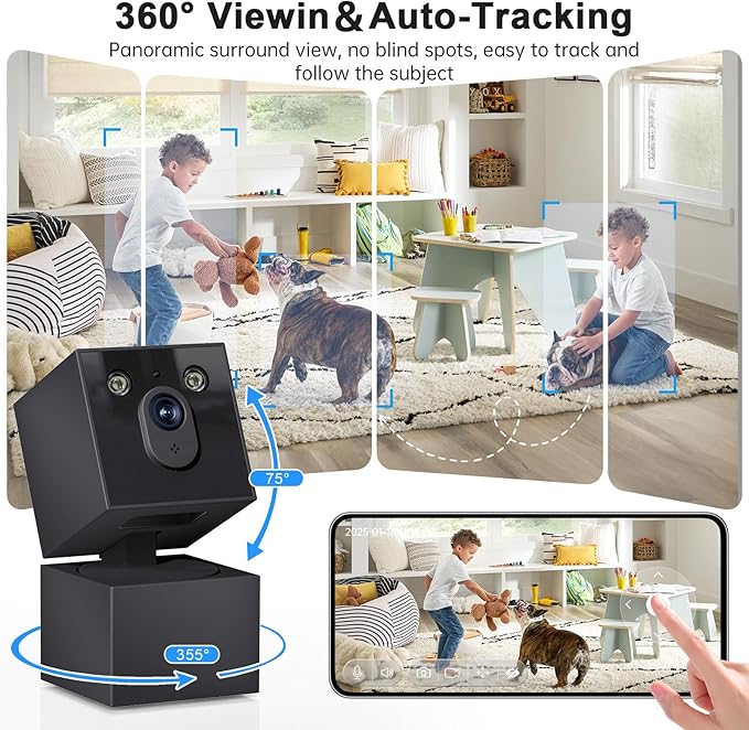 Jqimn 2K Security Camera Indoor - 5G&2.4G WiFi Cameras for Home Security, Pet/Dog/Baby Monitor with Phone APP 360Pan/Tilt, One-Tap Call 911, Al Motion Tracking, 24/7 Recording, Night Version