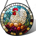 DASTOLL Stained Glass Window Hanging White Chicken Hatching Eggs 9.8" - Suncatcher Door Garden Sunroom Sun Catcher Home Decor Birthday Christmas for Mom Men Woman Nana