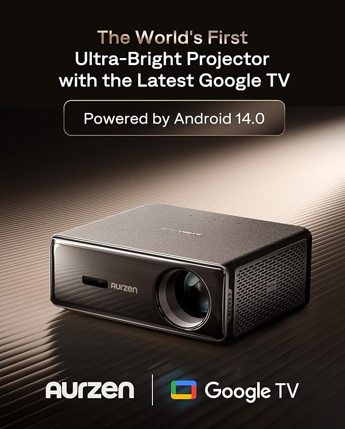 Aurzen EAZZE D1 MAX Upgraded Google TV Smart Projector 4K Supported, 1000 ANSI Lumens, MEMC Tech, Fully Automatics, 20W DoIby Audio, Home Theater Movie Projector with WiFi and Bluetooth, Black