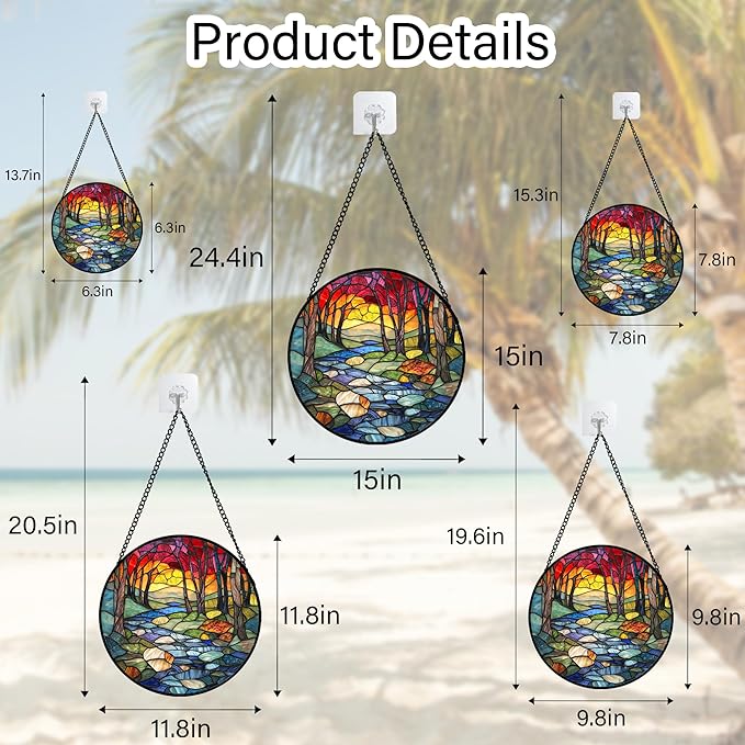 AMDERVEN Stained Glass Window Hanging, Red Tree Abstract Sunset Lake Sun Catcher for Window Home Decor Landscape Suncatcher Mother's Day Birthday Gifts for Women Men Mom and Nana 11.8 in