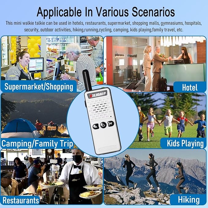 ELIDAIP T-M2 Super Mini Walkie Talkie for Adult Kids,Rechargeable Portable FM Transceiver,Small Two Way Radio for Supermarket,Hotel,Outdoor Sport,Hiking,Camping,Indoor,Family Trip,White 1 Pack
