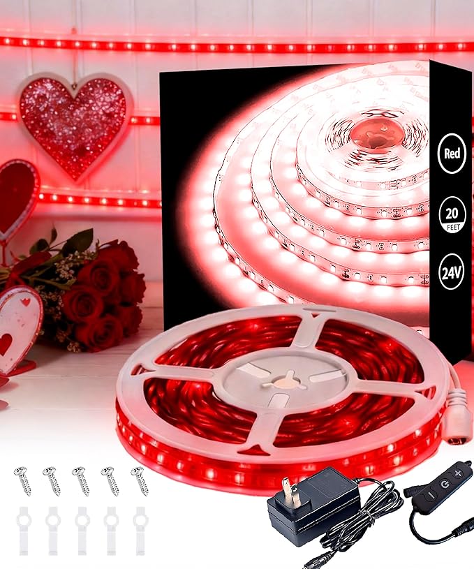 Red Led Lights Strip Valentines Galentines Day Decorations for Home Party Office Rope Lights Easy DIY Bedroom Cuttable Strip Lights for Baby Room Bathroom Living Room Ceiling Wall Vanity Mirror