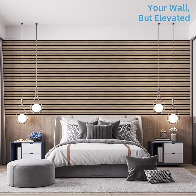 Art3d 4-Piece 94 x 12.6 Inch Acoustic Lightweight Slat Wall Panel - Waterproof Wood Textured Wainscoting Panel of 33 Sq.Ft for Bedroom, Home Theater Office Accent Wall, Boxwood