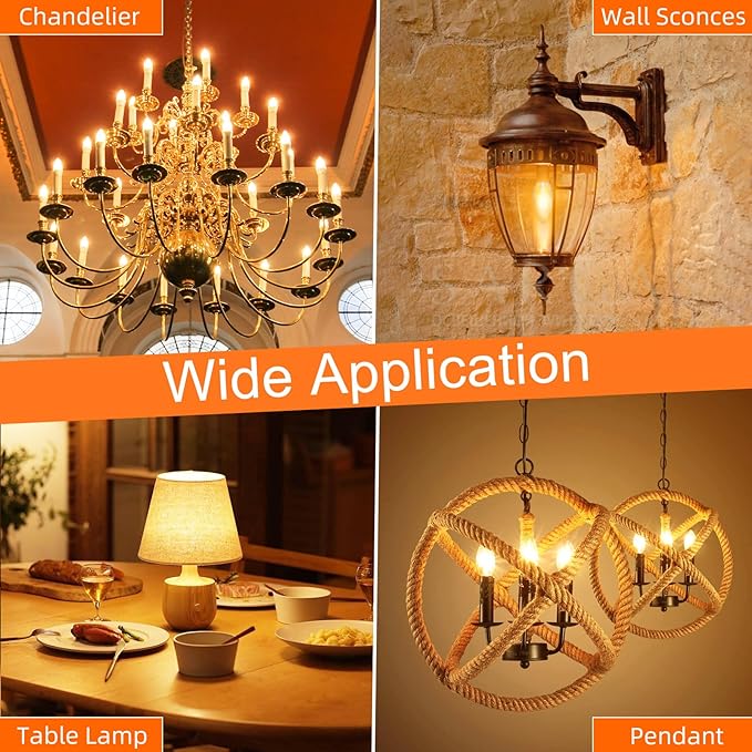 GvvooHome LED Candelabra Light Bulbs, 40 watt Equivalent Chandelier Bulbs, E12 LED Bulb Dimmable, 2200K Amber Warm, B10 Candle Light Bulb, 90+CRI, 400LM, Amber Glass Finish, 6 Pack