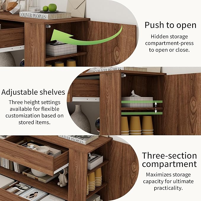 Vavkorkula TV Stand for 65 Inch with 2 Large Drawers & Hidden Storage Cabinets, Modern Farmhouse Entertainment Center Television Stands for Living Room Bedroom, Walnut