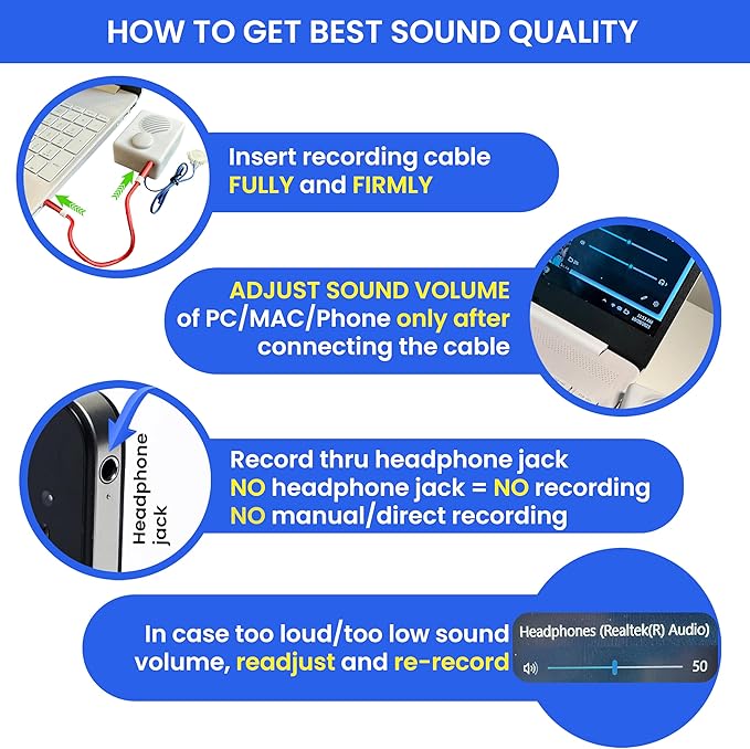 EZSound Box - 10 inch Extension Play Button for Stuffed Animals, Craft Projects, School Presentations, Hobbies, Personalized Items, Model Trains, etc - 200 Seconds - Rerecordable Thru Audio Port