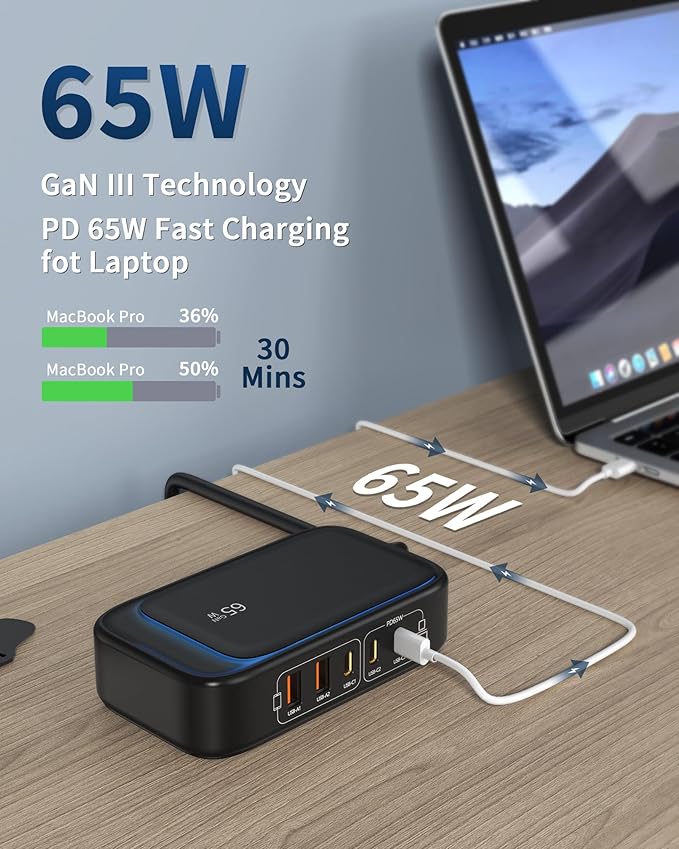 KWRNVO 7-in-1 Power Strip, 85W PD USB C Power Strip with 3 USB-C, 2 USB-A Ports and 2500W AC Outlet, Flat Plug Essentials for Home/Office/College/Travel (Black)