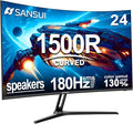 SANSUI 24 Inch Curved Gaming Monitor up to 180Hz MPRT 1ms with Built-in Speakers,FHD 1080P Computer Monitor Freesync 130% sRGB HDR,HDMI DP Ports VESA Mount Metal Stand(ES-G24C1 HDMI Cable Included)