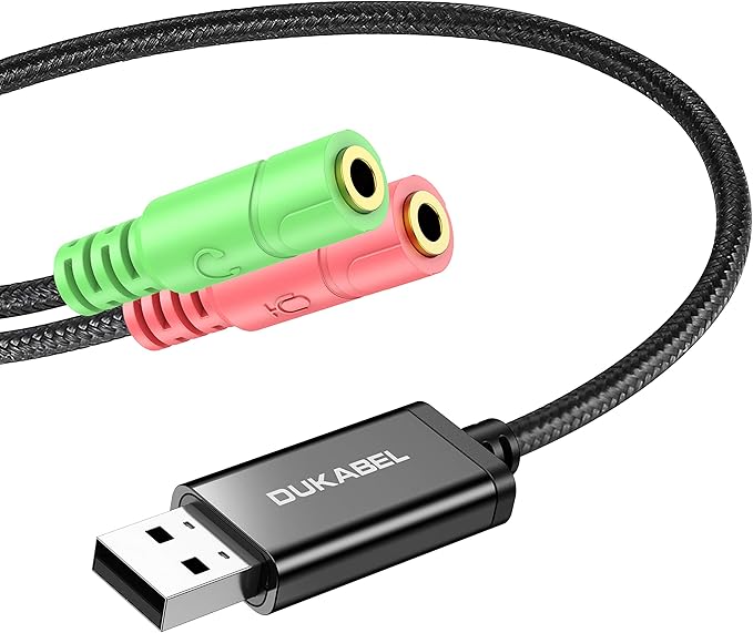 Long USB Audio Adapter, DuKabel USB to 3.5mm Jack TRS AUX Adapter for Built-in Chip USB Sound Card for Headset with Separate Plug TRS 3 Pole Microphones [Metal Housing & Durable Braided / 47inch]