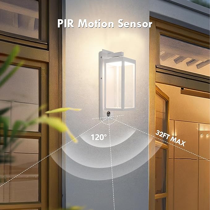 Lustrlach Outdoor Motion Sensor Wall Lights,15In Modern LED Exterior Sconce White Porch Light Fixture IP54 Waterproof with Glass for House Patio Garage Garden,3000K,750LM