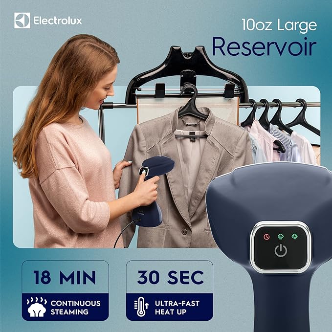 Electrolux Steamer for Clothes, LX15003 Portable Handheld Fabric and Garment Steamer Iron Press Wrinkle Remover with Lint Remover & Fabric Brush – Blue