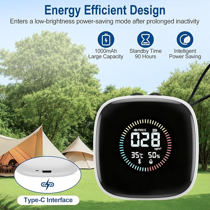 Portable Carbon Monoxide Detector,3-in-1 Rechargeable Co Monoxide Detector with Fahrenheit(°F/℃) & Humidity,Co Detector for Travel Camp Motor Home Basement Hotel
