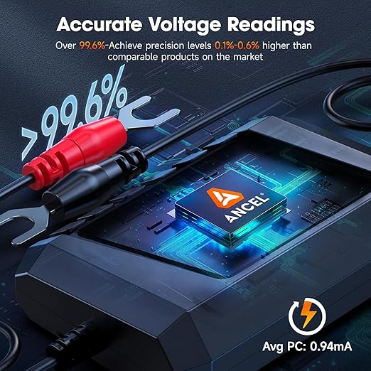 ANCEL BM Series 24V 12V 6V Battery Monitor - BM300 Pro Bluetooth 5.3 Battery Monitor with Charging, Cranking System Test & Alarm - IP67 Waterproof Voltmeter for Trucks, Cars, Motorcycles, Boats