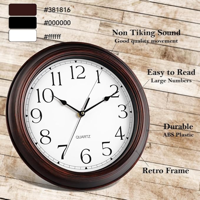 KECYET 14 Inch Wall Clocks Battery Operated Silent Non-Ticking Wall Clock Vintage Retro Rustic Style Decorative for Living Room Kitchen Farmhouse (Bronze)