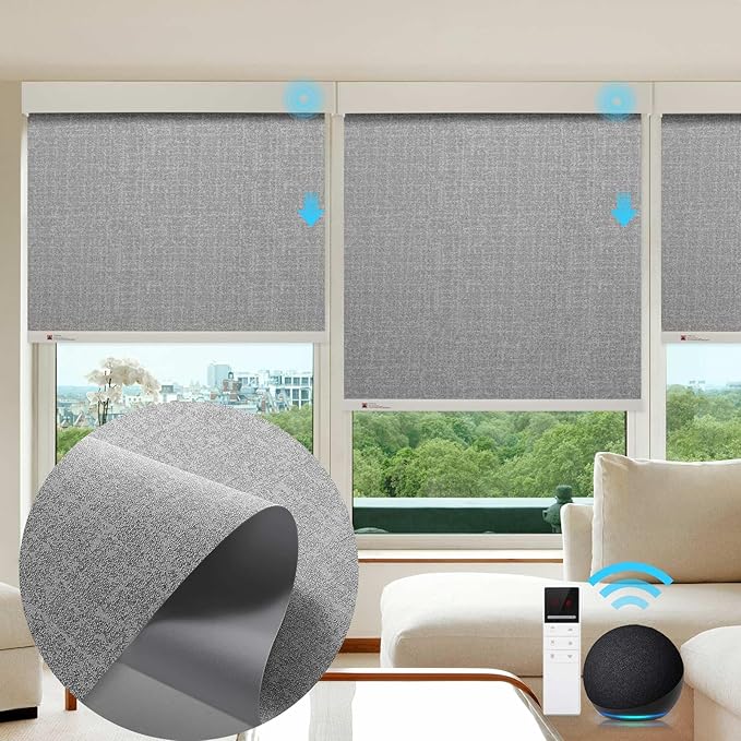 ZSTARR Motorized Smart Blind for Window,Automatic Blackout Roller Shade Compatible, with Remote Control, Child Safety Rechargeable Battery Blind with Valance,Customize (Dove Colour)
