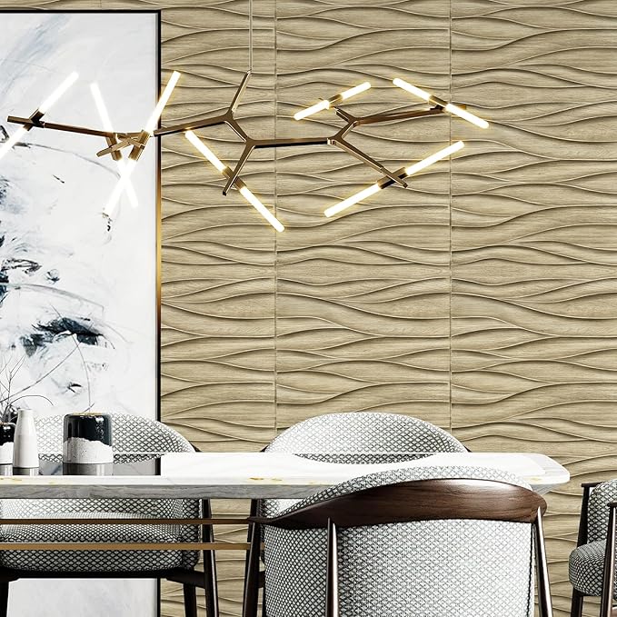 STICKGOO 3D Wall Panels for Interior Wall Decor, Wood 3D Textured Wall Decor Panels, Natural Oak Wave Design Accent Wall Panels for Living Room, Office