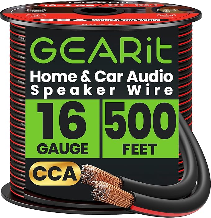 16AWG Speaker Wire, GearIT Pro Series 16 Gauge Speaker Wire Cable (500 Feet / 152.4 Meters) Great Use for Home Theater Speakers and Car Speakers, Black