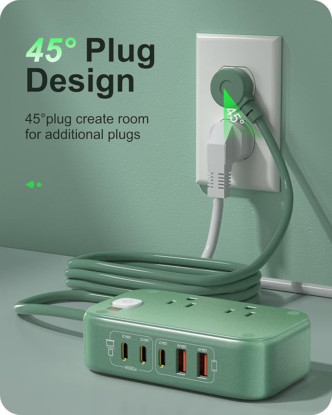 KWRNVO 7-IN-1 Power Strip, 85W PD USB C Power Strip, Desktop Charging Station Outlet Extender with 2 AC Outlets, 3 USB-C and 2 USB-A Ports for Laptop/Phone and More