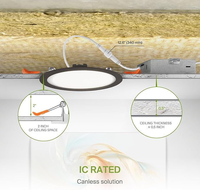 ASD 1 Pack LED Recessed Lighting 6 Inch 15W, 5 CCT 2700K-5000K CRI90+, IC Rated Ultra Thin Dimmable Ceiling Lights with J Box, Canless Wafer Downlight, Round Slim Panel Light, UL Energy Star, Bronze