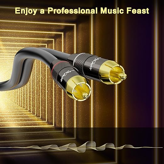 RCA Cable 30 FT, 90 Degree Right Angle 2RCA to 2RCA Stereo Audio Cable, Zinc Alloy Shell, Gold-Plated Plug, 2 RCA Audio Cord, for Home Theater, Subwoofer, HDTV, Amplifier, Hi-Fi System, Car, Speaker