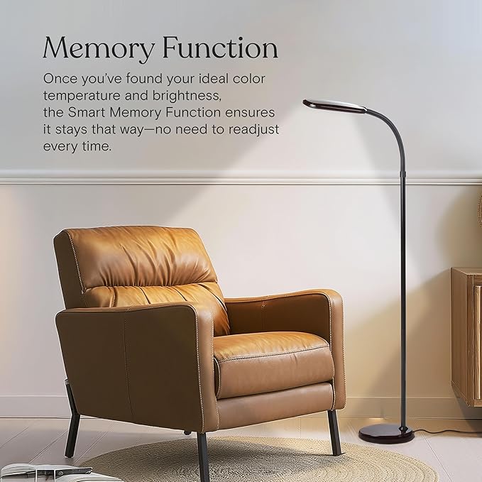 Brightech Litespan Slim LED Floor Reading Lamp - Modern Tall Lamp with Adjustable Gooseneck for Living Rooms & Offices - Dimmable Crafts Work Light - Brown