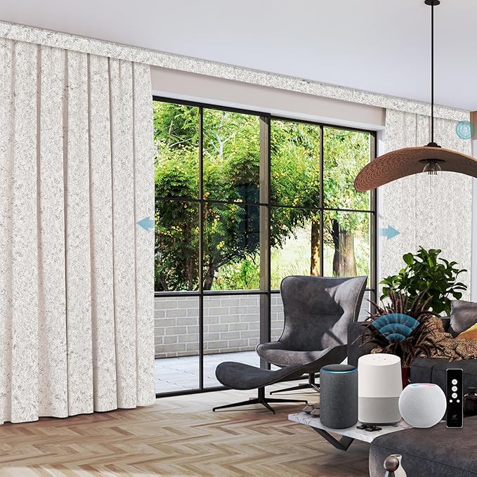 SmartWings Automatic Curtain Opener with Drapery, Motorized Vertical Blinds with Remote, Electric Closet Doors Sliding Panels Compatible with Alexa Google Homekit, 90% Blackout Milky White