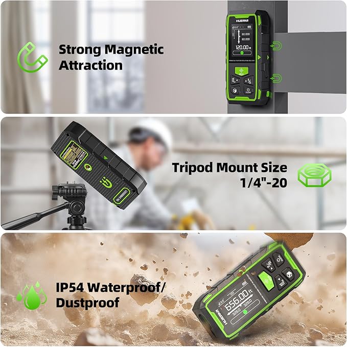 656ft/200M Dual Laser Distance Measuring Tool, Huepar Professional Rechargeable Digital Laser Room Measure Devices, Bilateral Metro Laser Measurement Tool with with Angle Sensor, Magnetic Back