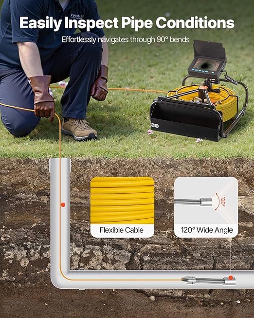 VEVOR Sewer Camera, 65.6 ft/20 m, 4.3" Pipe Drain Inspection Camera with DVR Function and LED Lights, Waterproof IP68 Borescope, Industrial Endoscope for Home Wall Duct Drain Pipe Plumbing