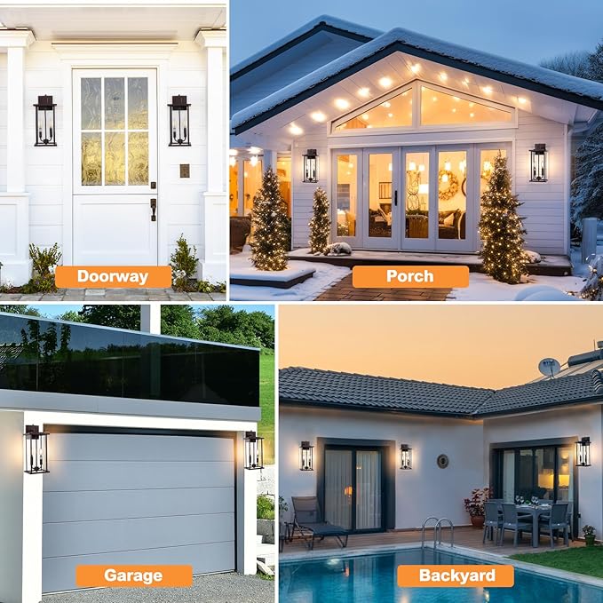 SIAFAVOI 2-Pack 16" Large Dusk to Dawn Outdoor Wall Light Fixtures, 2-Light Exterior Front Porch Light, Brushed Bronze Outdoor Sconce Lights, Waterproof Farmhouse Lamp Lighting