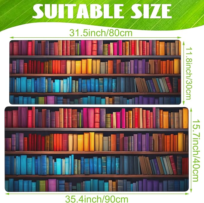 Eflxamz Large Gaming Mouse Pad for Desk,Bookshelves Full of Books Desk Mat,Colorful Books Desk Pad,Extended Big Computer Keyboard Mouse Pad with Non-Slip Base and Stitched Edge,35.4"x15.7"