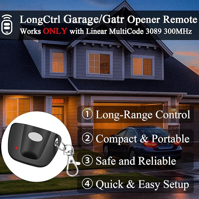 2-Pack 300MHz 10 dip Switch for Multicode Garage Gate Door Opener Remote Control, Replacement for 3089,3070,3060,308911,MCS308911,MCS306010,MCS3070 Gate Clicker with Keychain.