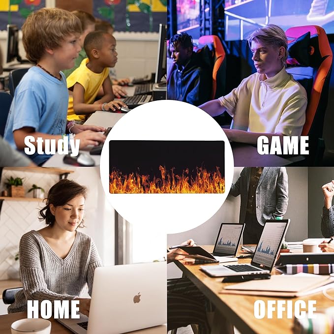 EOBKLAX Fire Flames Large Gaming Mouse Pad,Waterproof Desk Mat for Desktop,Non-Slip Rubber Base Mousepad with Stitched Edges for Laptop Office and Home 35.4X15.7 Inch