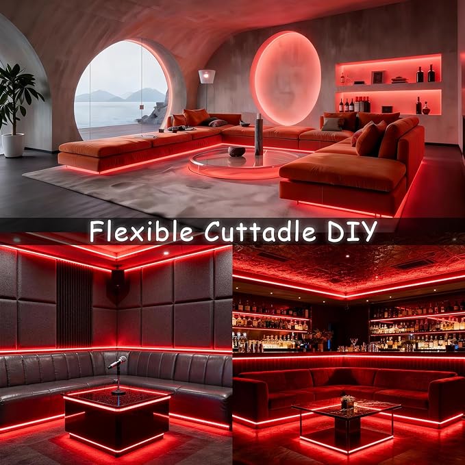 Red Led Lights Strip Valentines Galentines Day Decorations for Home Party Office Rope Lights Easy DIY Bedroom Cuttable Strip Lights for Baby Room Bathroom Living Room Ceiling Wall Vanity Mirror