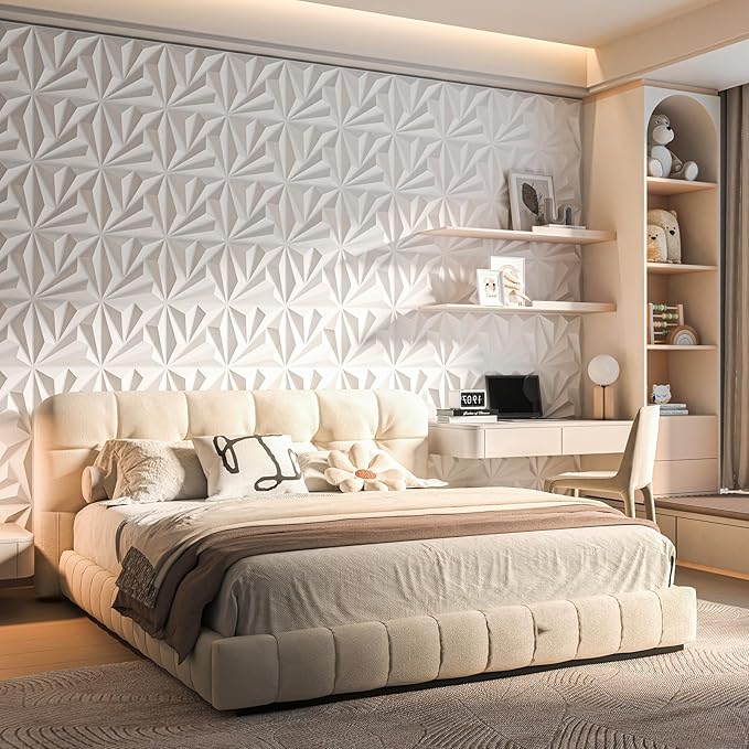 Art3d 100 Pack Decorative 3D Wall Panels, 97 Sq.feet PVC Interior Wall Décor, 11.8"x11.8", White