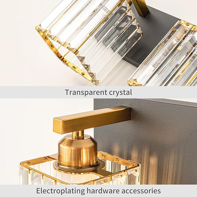FDPBY Modern Bathroom Vanity Light 2-Lights Black Gold Crystal Bathroom Wall Light Vanity Light Fixtures，12.59-inch Modern Minimalist Design