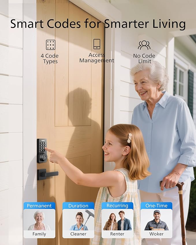Philips WiFi Keypad Door Lock with Handle, Built-in WiFi, APP Remote Control, Voice & Fingerprint Unlock, Smart Locks for Front Door with Auto Lock, Digital Front Door Lock Set, Keyless Entry Deadbolt
