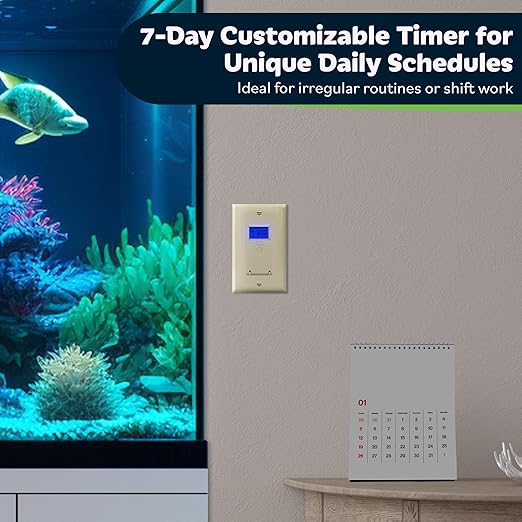TOPGREENER Digital Astronomic Timer Switch, 7-Day Programmable Sunrise Sunset Timer for Lights, Fans, & Motors, Single-Pole or 3-Way, Neutral Wire Required, UL Listed, TGT01-HN-LA, Light Almond
