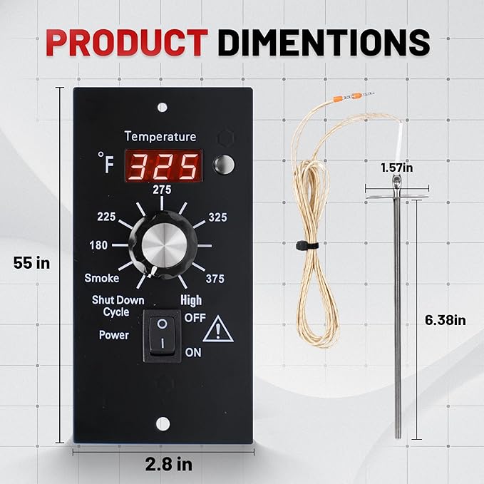 Thermostat Controller Replacement Compatible for Traeger Wood Pellet Grills, BBQ Grill Digital Controller Board, Control Panel Thermometer with RTD Temperature Sensor